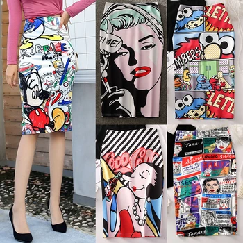 

Women's Pencil skirt 2020 New Cartoon Mouse Print High Waist Slim Skirt Young Girl Summer Large Size short skirt bodycon skirt