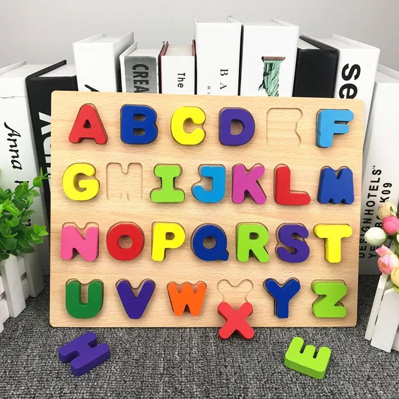 Wooden Alphabet Numbers Jigsaw Puzzle Children Learning Toy Kids Gift R 