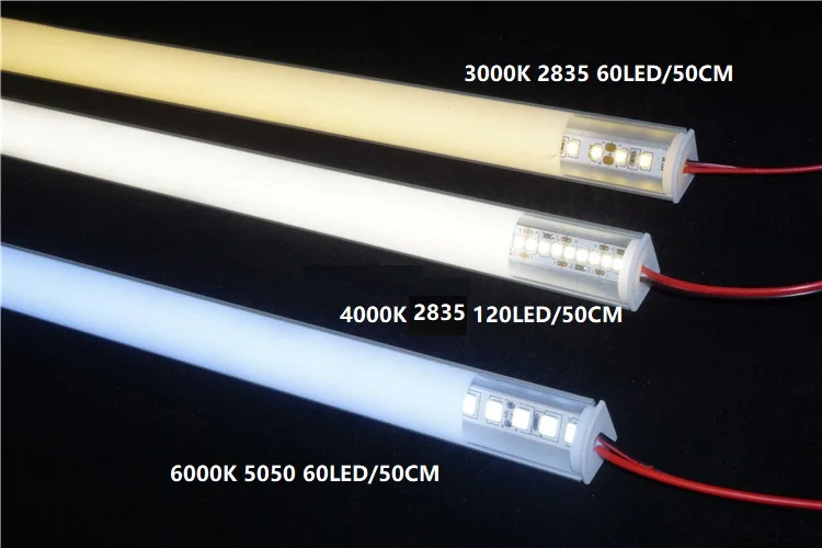 12VDC 50cm 20inch led cabinet bar light,diode invisible corner profile with 5050 2835 high brightness tape,V shape rigid strip