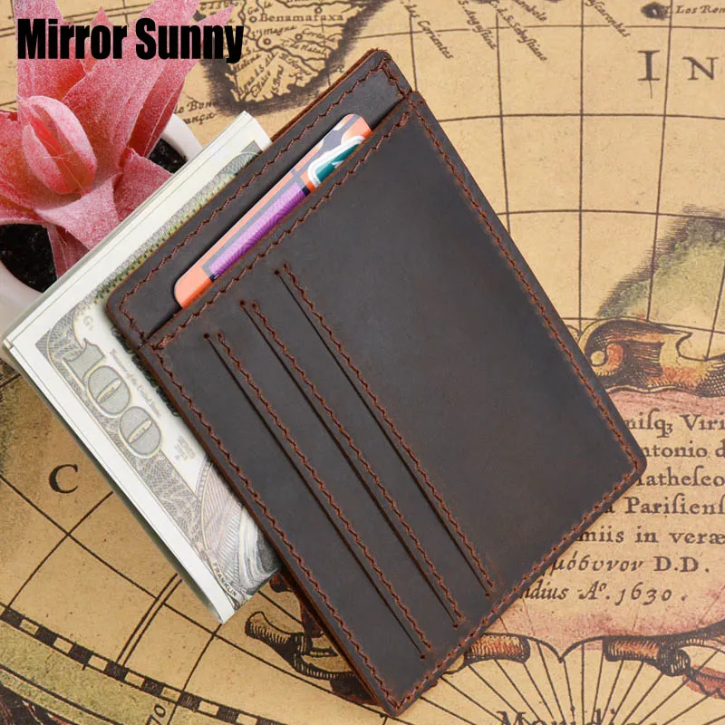 

Crazy Horse Leather Short Wallet Retro Men's Casual Top Layer Cowhide Genuine Leather Wallet Thin Card Holder Bag Coin Purse