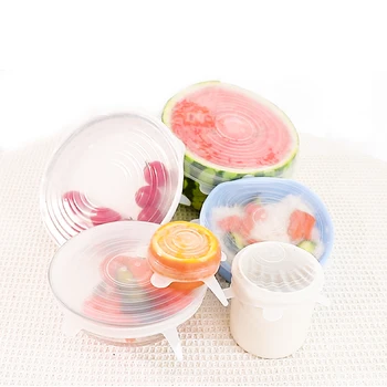 

6 Pcs Reusable Food Packaging Cover Silicon Food Fresh-Keep Sealing Cap Vacuum Stretch Silicone Lids Kitchen Silicone Cover