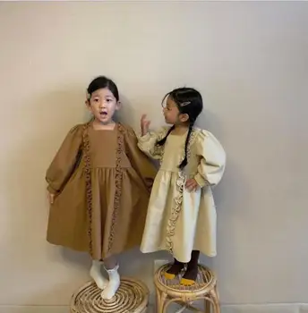 

2020 Hot Sale Girls Ruffles Dress Autumn Cotton Linen Girls Dresses 1-7 years PP438