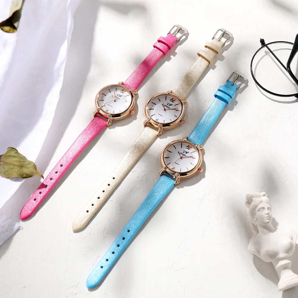 

Hard Work New Style Casual Simple WOMEN'S Watch 4 Crystal Case Clear Glass Flour Fashion Cross Brushed Watch Strap WOMEN'S Watch