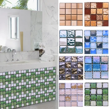 

10pcs Mosaic Self Adhesive Tile Wall Stickers DIY Living Room Kitchen Bathroom Home Decor Waterproof And Oil Proof Wall Stickers