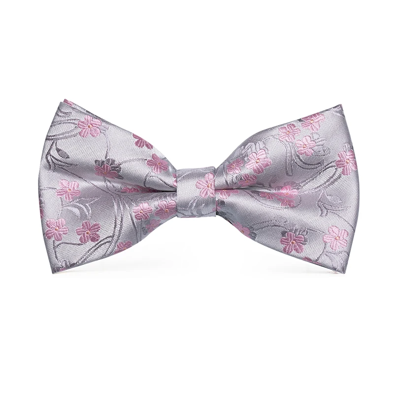 LH-736 Hi-Tie Классический мужской свадебный галстук-бабочка для мужчин модный серебряный розовый цветочный галстук-бабочка платок запонки набор шелковый галстук