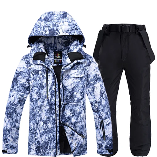 30 теплый мужской зимний костюм, одежда для сноуборда, комплекты одежды, водонепроницаемые ветрозащитные дышащие зимние спортивные лыжные куртки и нагрудники, зимние штаны для мужчин - Цвет: Pic Jacket and Pant