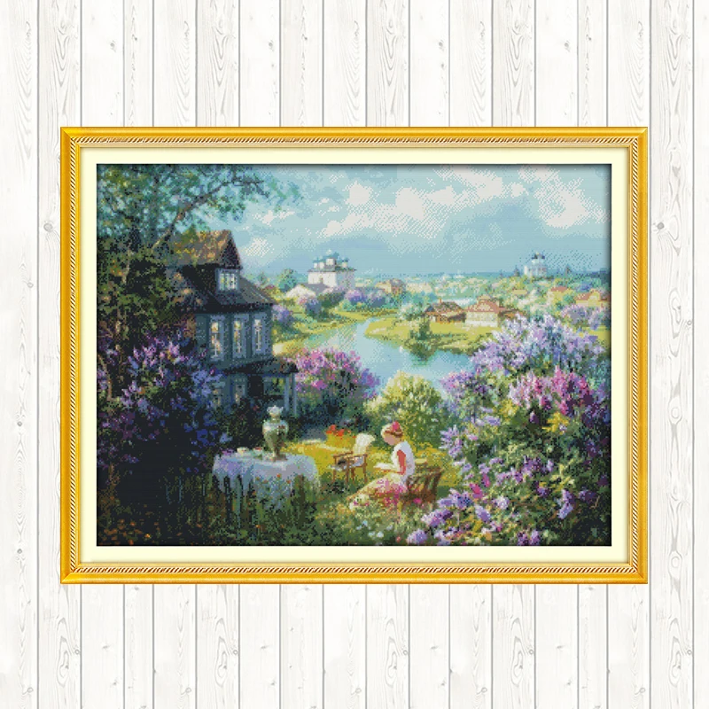 

Town of Autumn Landscape Painting Cross Stitch Kits Needlework Set Embroidery Thread DMC 11CT 14CT Print on Canvas DIY Hand Art