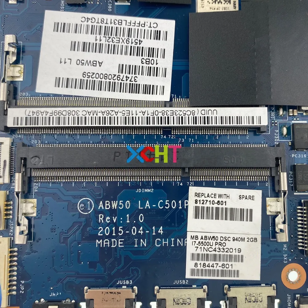 wonderful  812710-601 812710-001 LA-C501P 940M/2GB i7-5500U CPU for HP ENVY NOTEBOOK 15T-AE000 15-ae Series PC