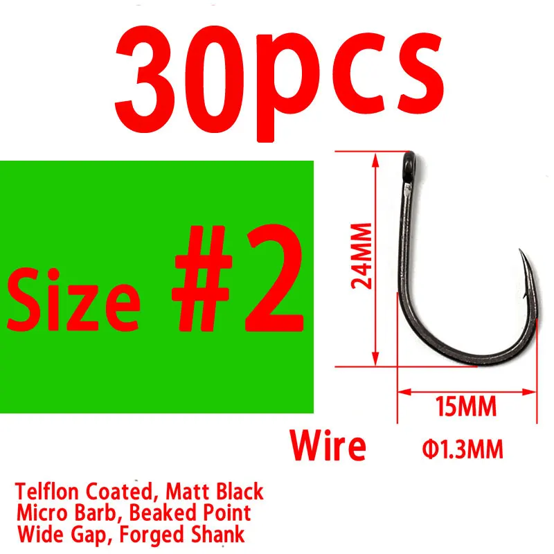 JIGEECARP 30pcs Carp Fishing Hooks High Carbon Steel Hooks Wi#2#4#6#8 Carp Hooks Wide Gap Sharp Barbed Fishing Hooks - Color: 30pcs size 2
