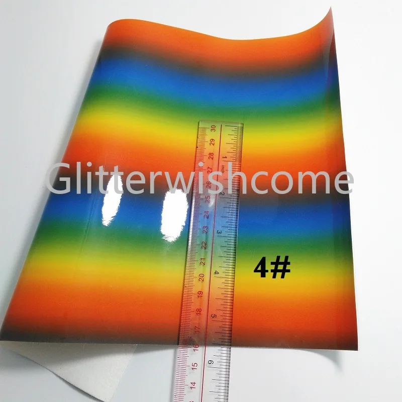 Glitterwishcome 21X29 см A4 Размер Радужная гладкая искусственная кожа ткань, синтетическая кожа листы, лакированная из искусственной кожи для бантов, GM500A