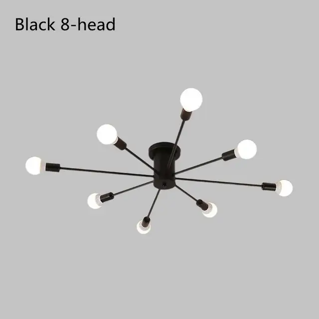 Modern Chandelier Lighting Nordic Spider 6/8/10 E27 Lights Fixture Vintage Industrial Led Ceiling Lamp for Living Room Bedroom Black-8 heads