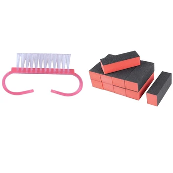 

1x Nail Art Dust Clean Brush After File Manicure,Pink & 10PC Buffer Buffing Sanding Block Files Grit Acrylic