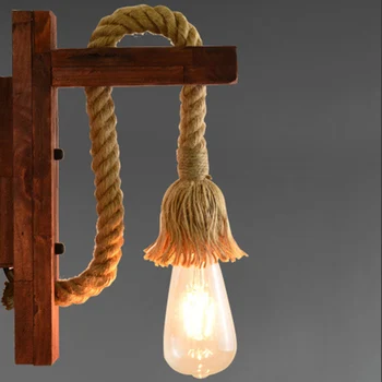 

Retro Wall Light E27 Wooden Hemp Rope Holder 5W LED Bulb for Coffee Shop Hotel Restaurant Lighting L9