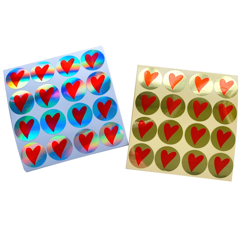 160pcs Golden Heart seal Stickers Round Baking Package Sticker Handmade Products DIY White Decoration Sticker