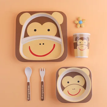 

1 Set/5pcs Monkey Pattern Kids Flatware Lovely Children Tableware Set Cretive Dinnerware for Home Daily Use