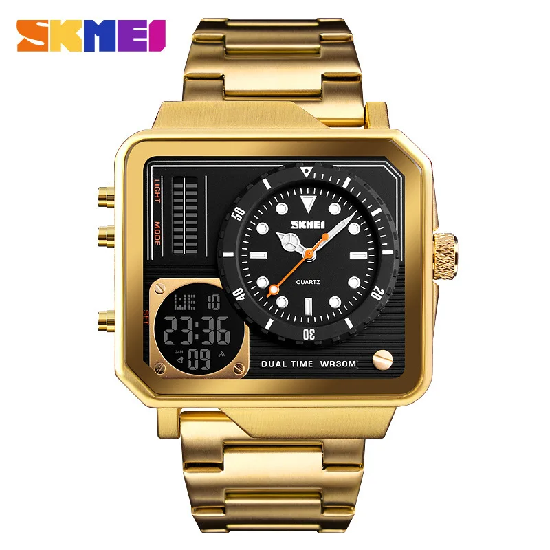 

Skmei 1392 Men Electronic Quartz Double Inserts Steel Belt Watch Night Light Alarm Clock Week Date Display