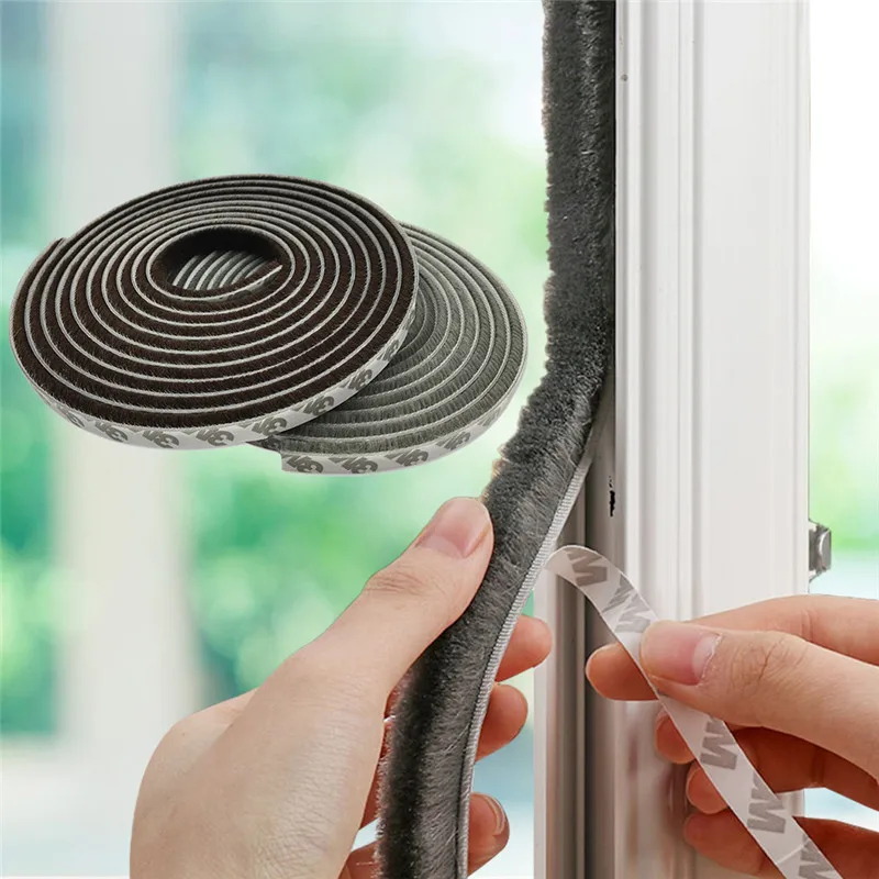 2/3/5/10M Self-adhesive Sealing Strip Window Sound Insulation Strip Gasket Wind-proof Brush Strip For Wardrobe Wooden Glass Door afbeelding