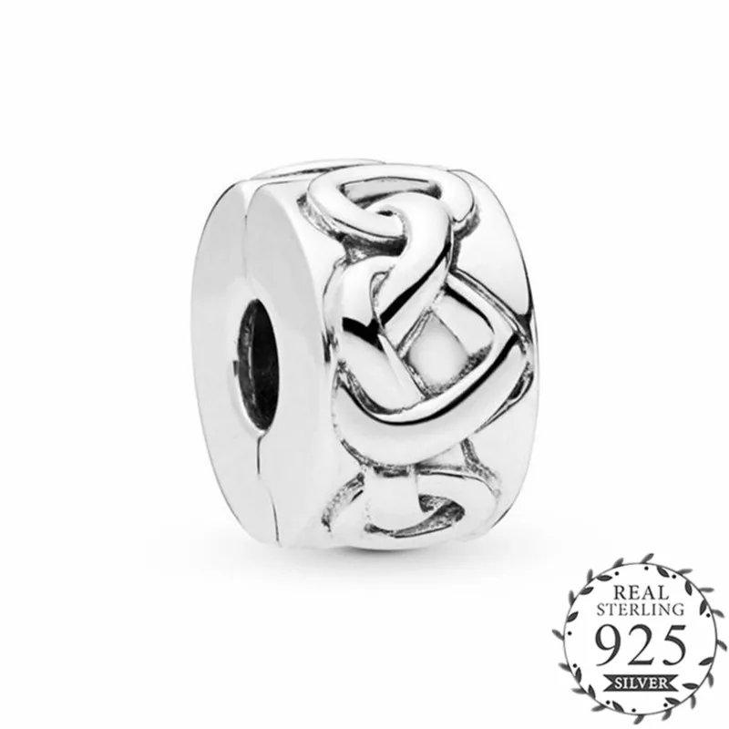 

Fashion Original Silver 925 Knotted Heart Clip Charm Bead Fits Pandora Bracelets For Women Jewelry Making 2019 Mother's Day