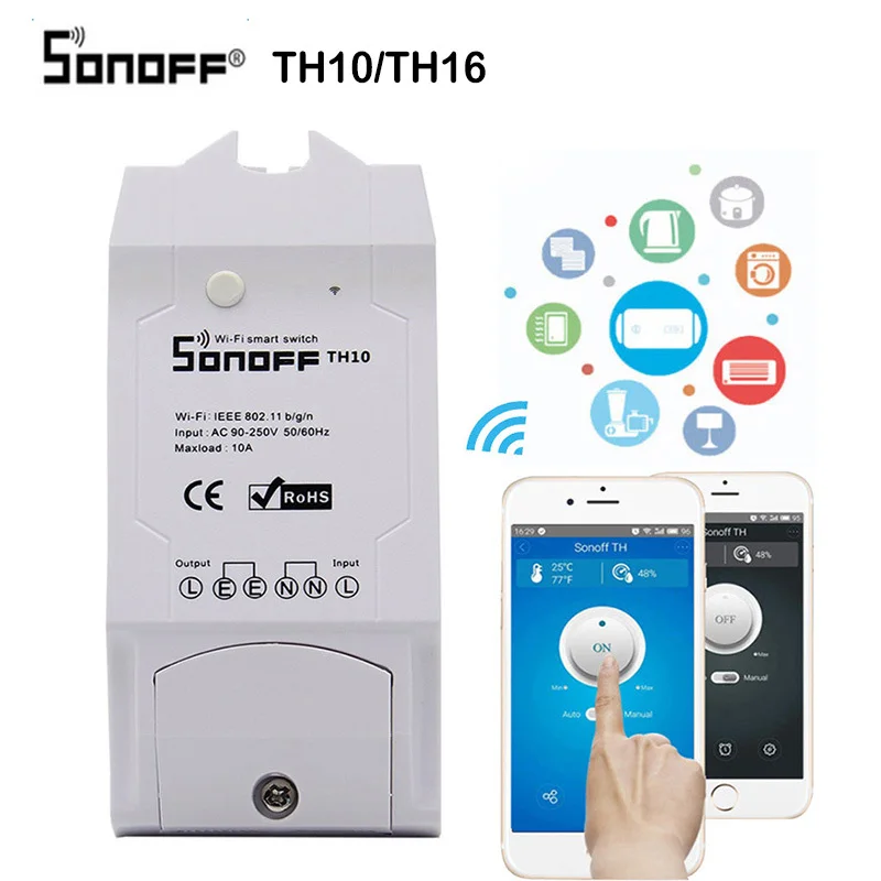 

SONOFF TH10/TH16 Wireless Wifi Switch Sensor for Smart Home Automation Relay Module Homekit Work with Alexa Google Home Ewelink