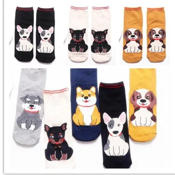 

Black Sock for Woman Short Adult Kawaii Ladies Thin Sox Cartoon Dog Socks Cotton Spring Female Trendy Animal Funny Calcetines