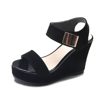 

Women's sandals 2020 summer high heel wedge versatile waterproof platform low side Velcro women's shoes