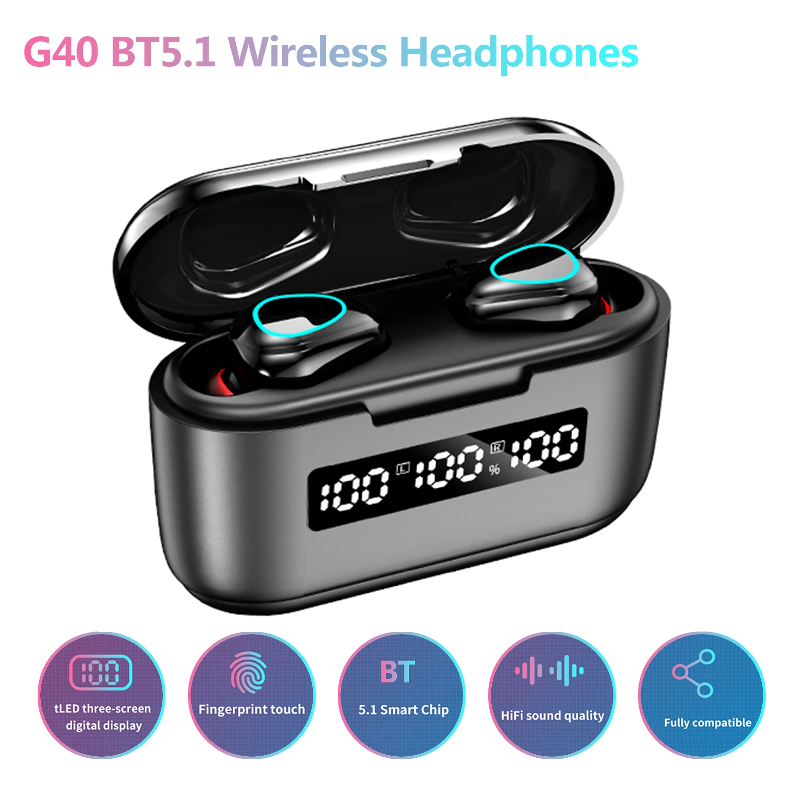 G40 TWS Bluetooth Earphone Wireless Headphone Stereo Headset gaming sport Earbuds microphone for huawei xiaomi iphone 