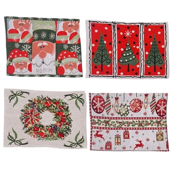 

4pcs Christmas Tree Santa Elk Placemats Heat Resistant Pad Coasters Dining Table