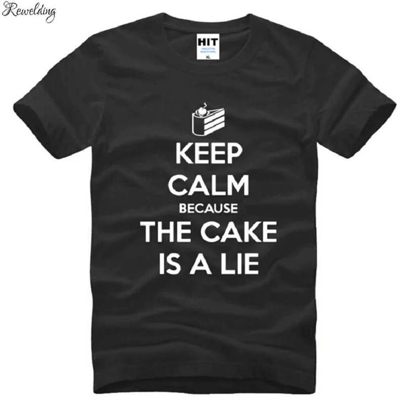 

New Keep Calm Because The Cake is a Lie T Shirts Men Cotton Short Sleeve Portal 2 Men's T-Shirt Summer Style Male Tee Shirt