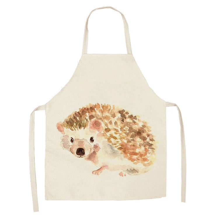 1Pcs Kitchen Apron Cartoon Hedgehog Printed Sleeveless Cotton Linen Aprons for Men Women Home Cleaning Tools 55*68cm