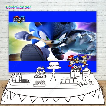 

Sonic the Hedgehog Happy Boy's Birthday Party Decorations Banner Photo Background Dessert Cake Table Banner Backdrop Photocall