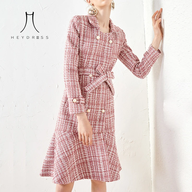 Heydress Женские клетчатые грубые цветы рыбий хвост маятник Пальто осеннее женское двубортное шерстяное пальто средней длины