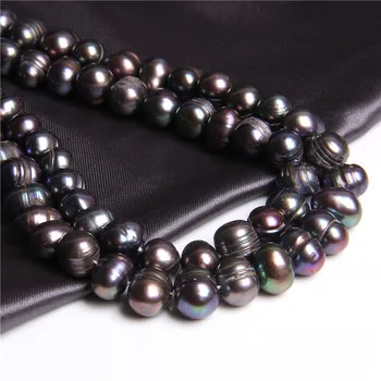 

8-9mm Natural Pearls Real Freshwater Pearl Beads Black Near Round Loose Pearl Beads For DIY Bracelet Necklace Jewelry Making 14“