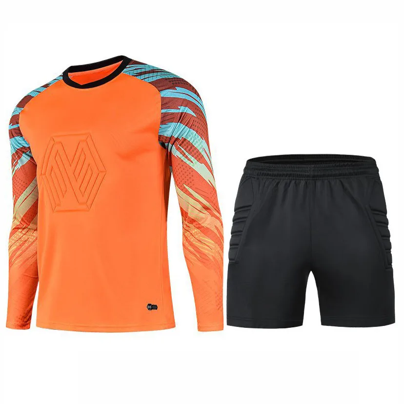 Soccer Jersey Men Kid Soccer Goalkeeper Uniform Protective Sponge Long Sleeve Football Training Goalkeeper Top Pants Custom
