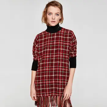 

2019 New Autumn Winter Dress Women Clothes ZA Fashion Temperament Long Sleeve High Neck Tweed Hem Tassel Dress Streetwear