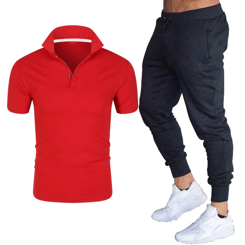 Mens Sets Summer 2 Piece Outfit Sport Set 2021 New Polo Shirt + Sweatpants Sweatsuits Casual Set Fashion Clothing Male Tracksuit 2021 summer fashion casual brand men s set tracksuit sportswear track suits male sweatsuit short sleeves t shirt 2 piece set