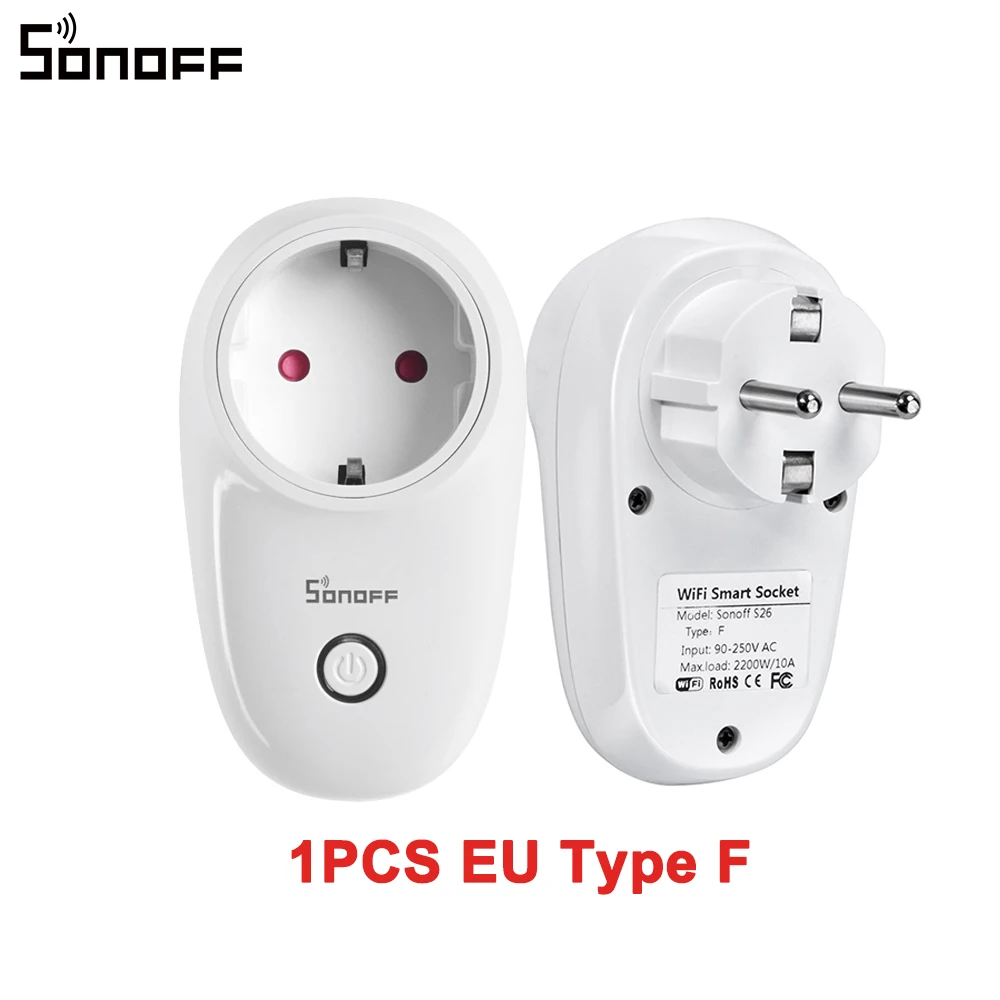 1/3/5PCS Itead SONOFF S26 WiFi Smart Plug EU Power Socket Wireless Outlet Timer Remote Control Works with Alexa Google Home 