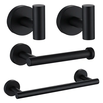 

Stainless Steel Bathroom Hardware Set Towel Rack Toilet Paper Holder Towel Bar Hook Bathroom Accessories, Matte Black.