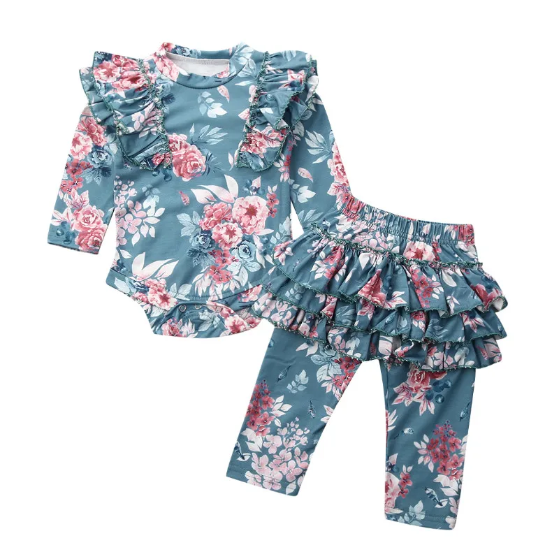 Emmababy одежда с цветочным рисунком для маленьких девочек; комбинезон с длинными рукавами и оборками в стиле пэчворк; штаны с цветочным принтом; леггинсы; комплект осенней одежды