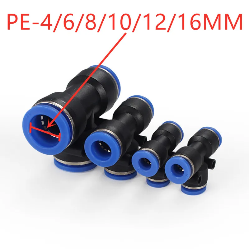 

T tee joint fast inserts PE-4-6-8-10-12-16 joint pneumatic components air compressor