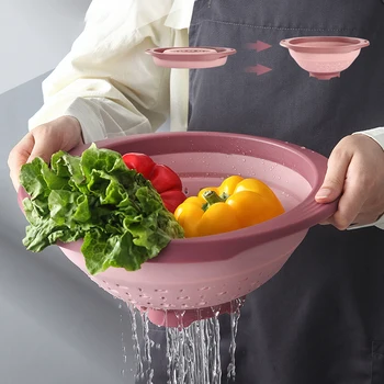 

Silicone folding drain basket creative retractable silicone fruit and vegetable colander filter kitchen tool