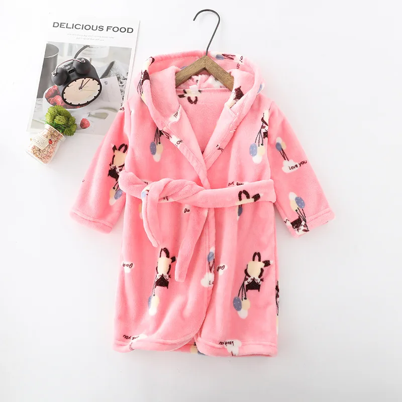 Pink fox Новинка; зимняя фланелевая детская одежда для сна; халат; милый теплый банный халат с капюшоном и принтом животных для девочек; осенние детские пижамы для мальчиков; - Color: Pink fox