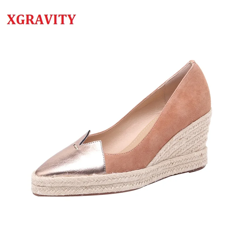

XGRAVITY Spring Autumn European American Sexy Pointed Toe Dress Shoes Deep V Design Woman Footwear Elegant Lady Wedges Shoes 233