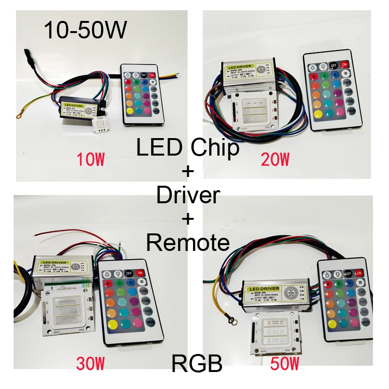 

LED Diode RGB Chip+Driver+Remote Dimmer 10W~50W High Power Colorful 1 Set Flood Light DIY Super Bright Bead Bulb COB 24 Key