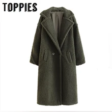 Винтажное армейское Зеленое Длинное Пальто имитация овечьей шерсти пальто Европейская мода Женское пальто зимняя женская верхняя одежда