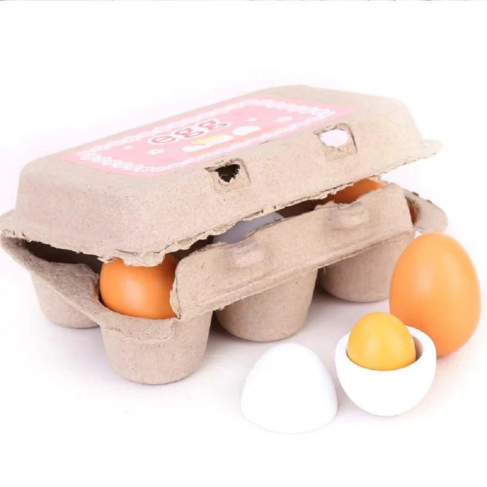

Pudcoco New 6PCS/Packet Baby Kids Pretend Play Preschool Educational Toy Wooden Eggs Yolk Kitchen Cooking Baby Kids Toy Gifts
