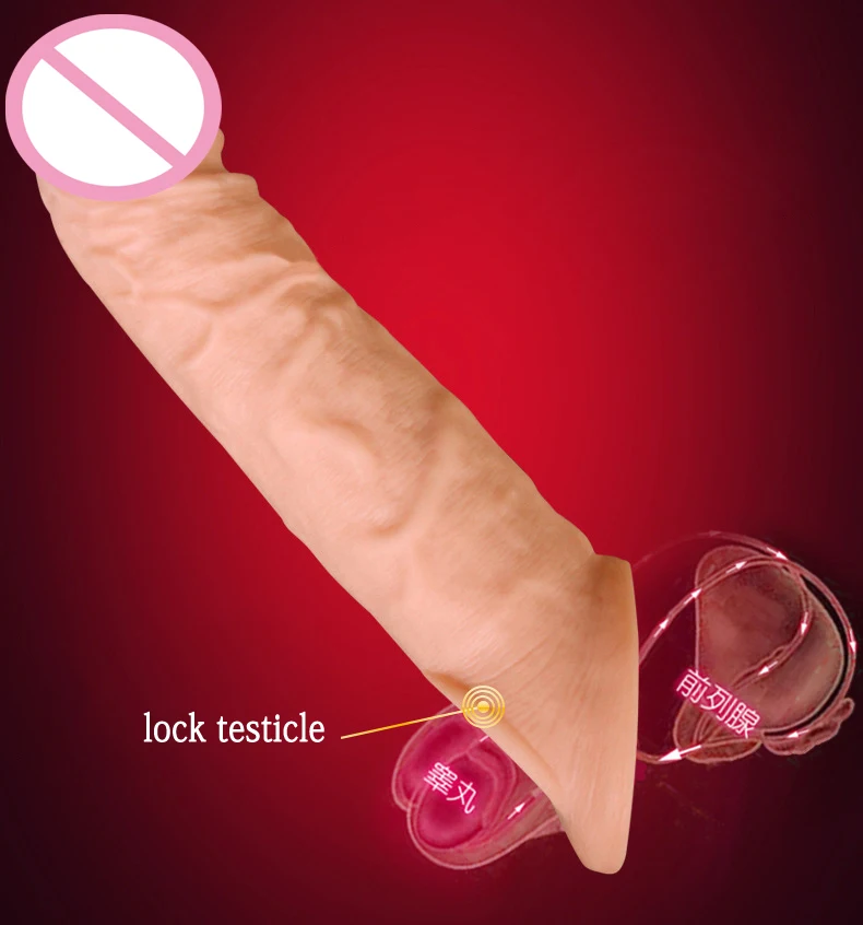 JIUAI Penis Extender Super Soft Silicone Realistic Cock sleeve Reusable Condoms Sex Toys For Men On The Dick Scrotum Bondage  (4)