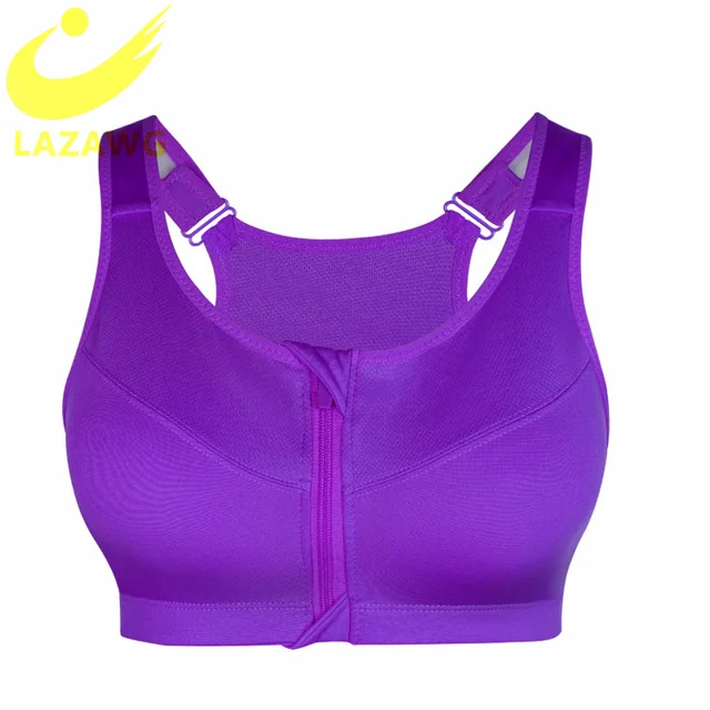 LAZAWG Plus Size S-5XL Sports Bra for Women Gym Push Up Vest Underwear High Shockproof Breathable Fitness Athletic Yoga Bra Tops Purple