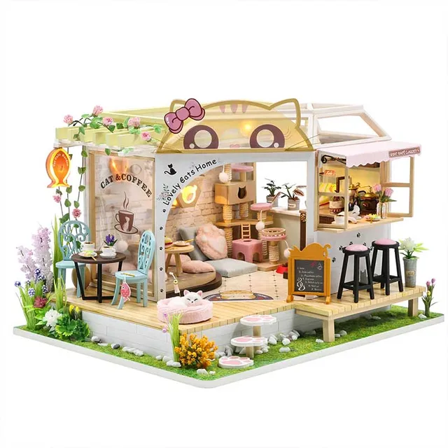 CUTEBEE DIY Dollhouse Kit Wooden Doll Houses Miniature Furniture Kit Casa With Dust Cover Led Toys for Children Birthday Gift 2