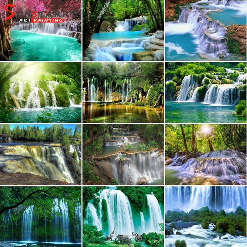 

Sunstarry Full Square/Round 5D Diamond Painting Landscape Diamond Embroidery Display Picture Of Rhinestones Waterfall Home Decor