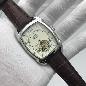 

2020 new hot sell mens KA watch white dial brown strap 34mm size pa best quality 316L stainless steel automatic skeleton watch A